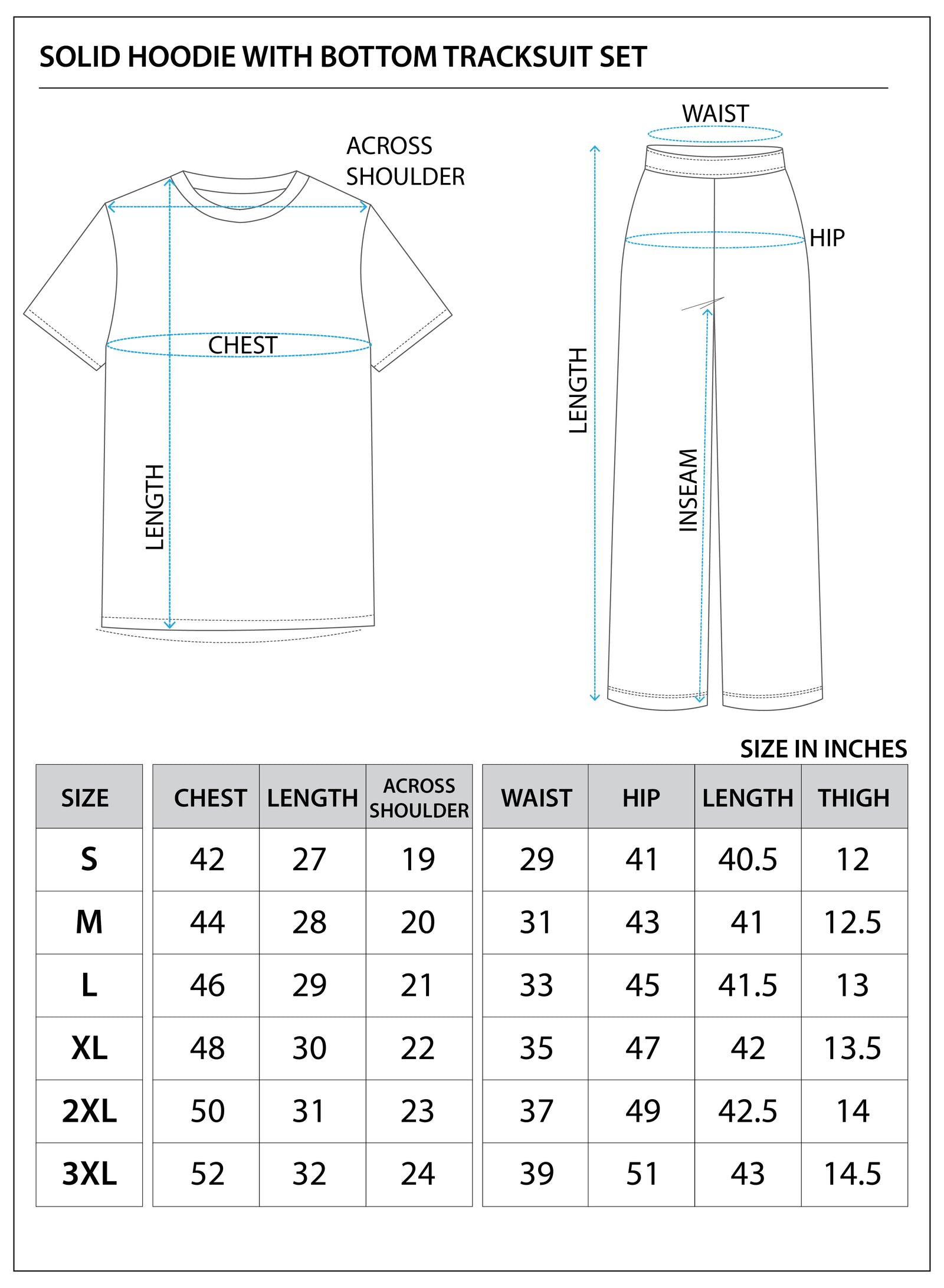 Size chart for Core Fleece Suit