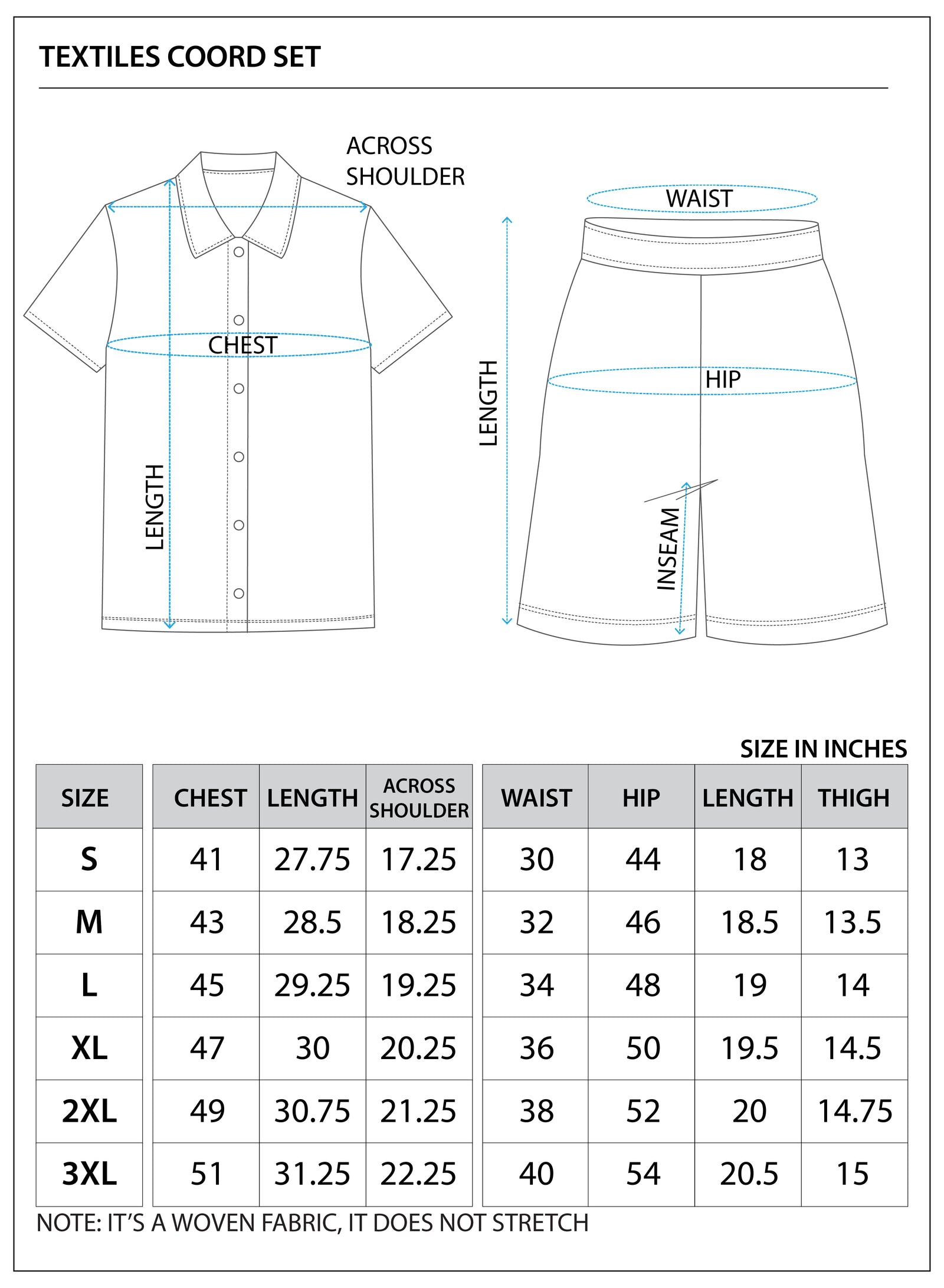 Size chart for TEXTILE CO-ORD SET
