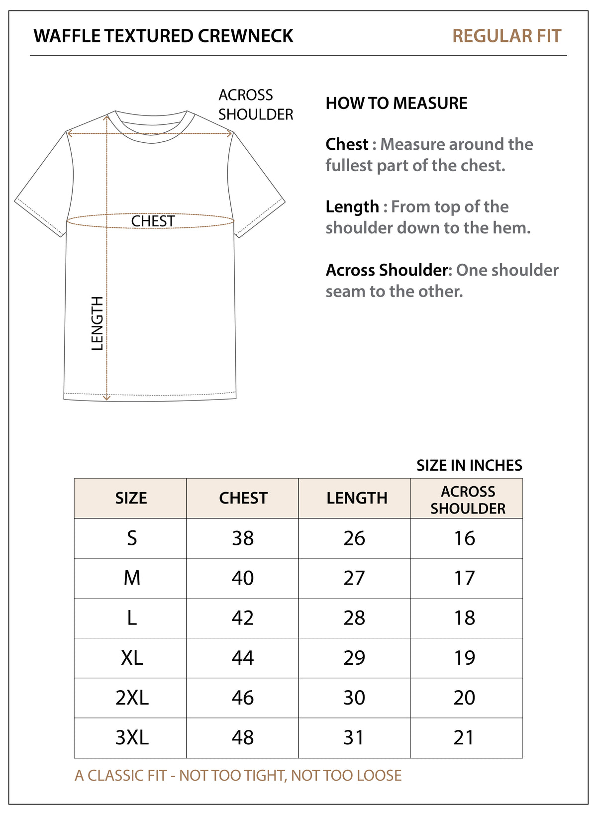 Size chart for WAFFLE TEXTURED CREWNECK