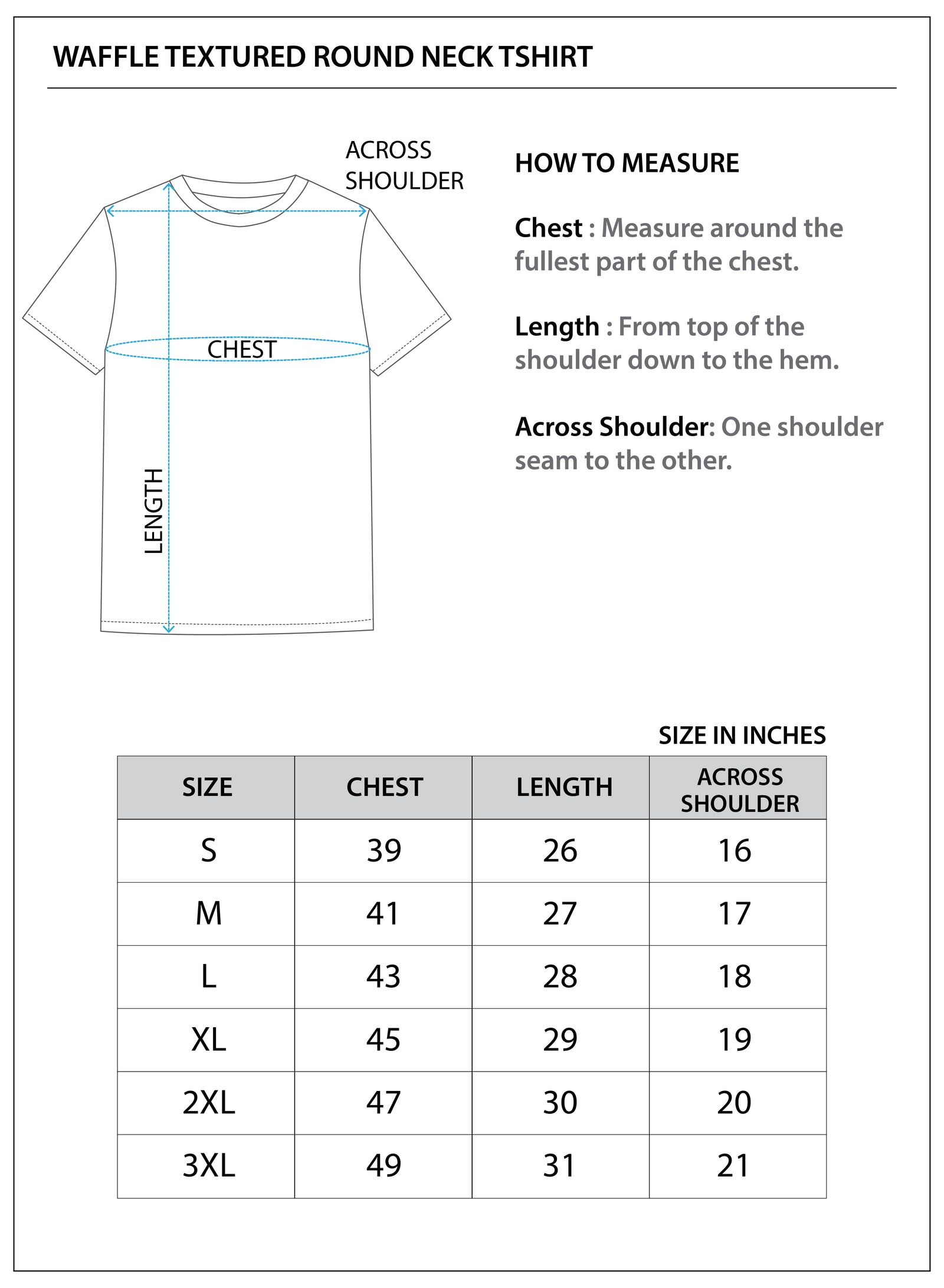Size chart for WAFFLE TEXTURED CREWNECK