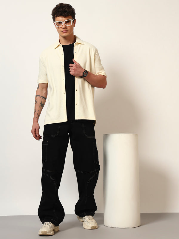 TEXTURED HALF SLEEVE SHIRT||100% Cotton