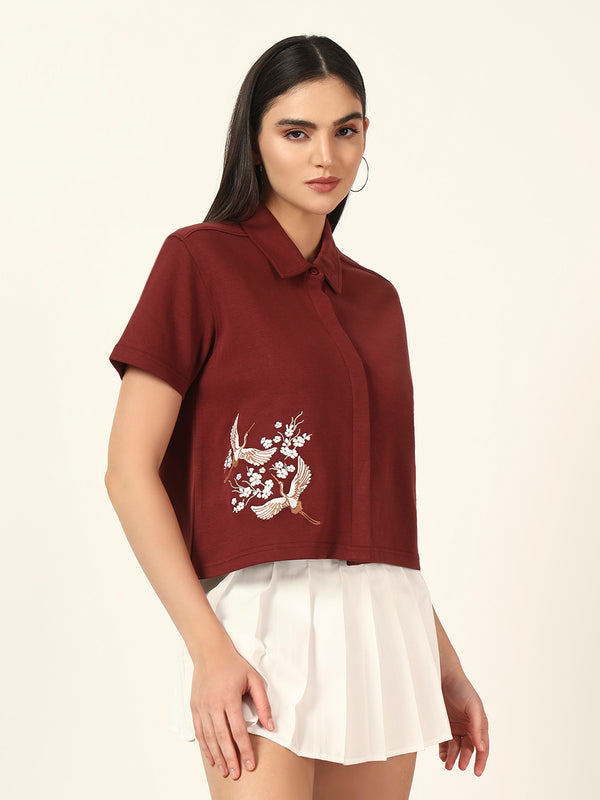 Cropped Embroidered Shirt||Oneway