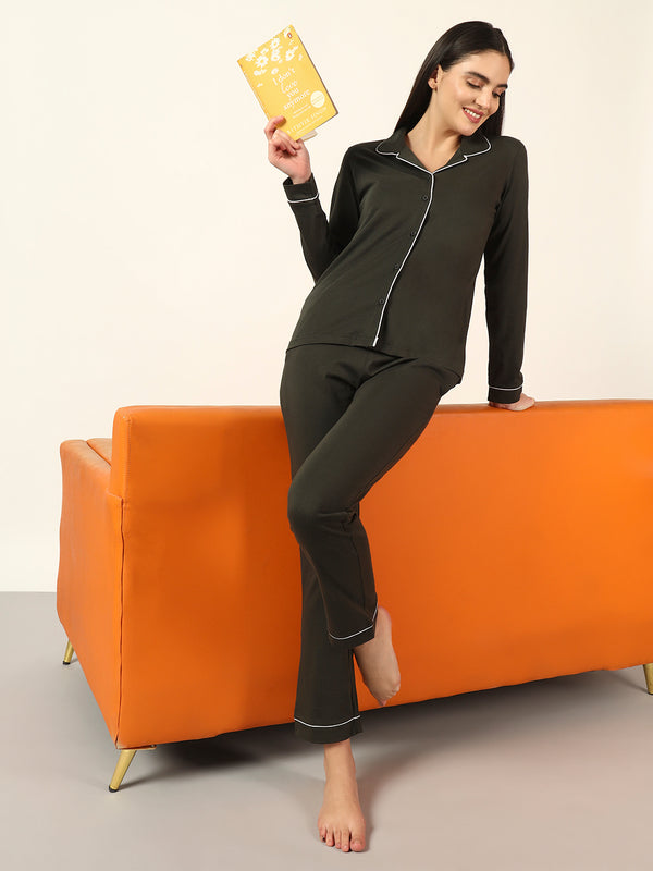 BUTTON DOWN NIGHTSUIT||100% Cotton