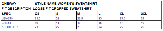 Size chart for Women's Graphic Printed Sweatshirt||All You Need Is Love||