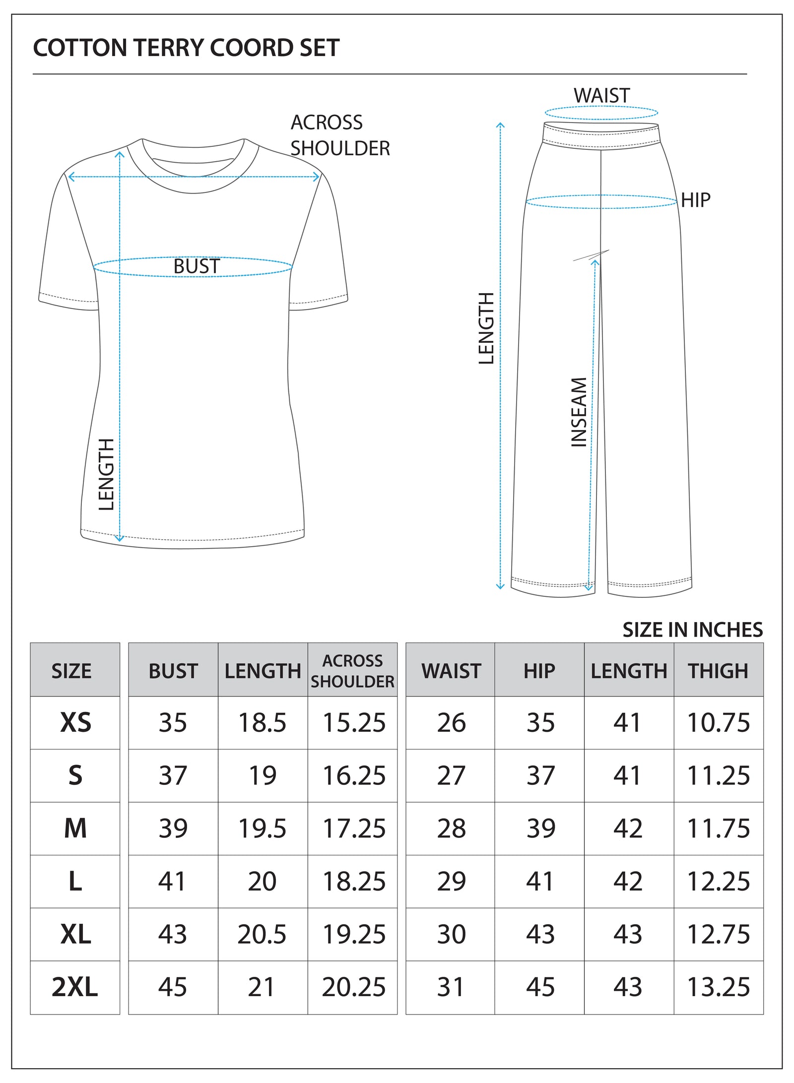 Size chart for COTTON TERRY CO-ORD SET