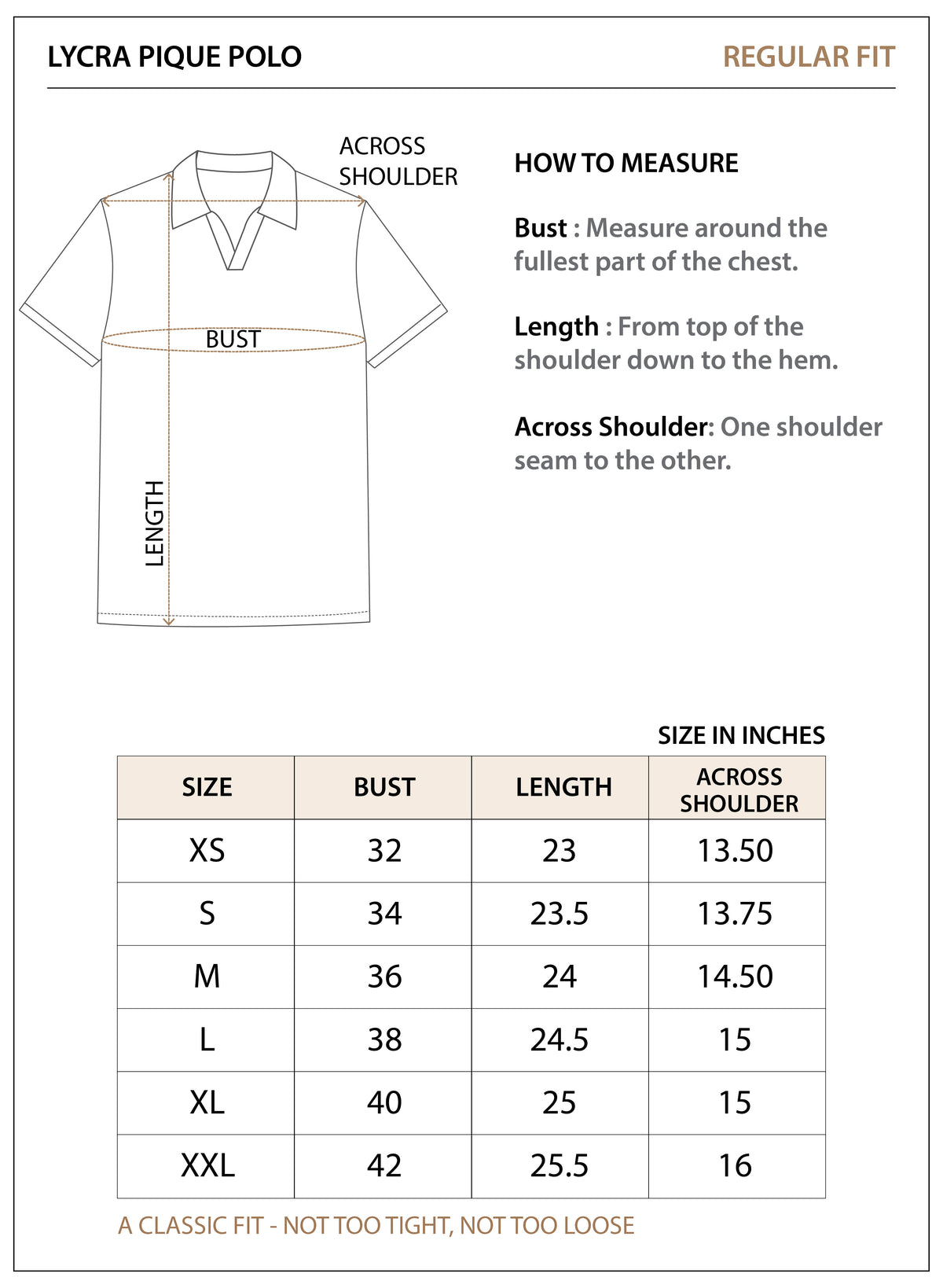 Size chart for Cotton-Stretch Textured Polo