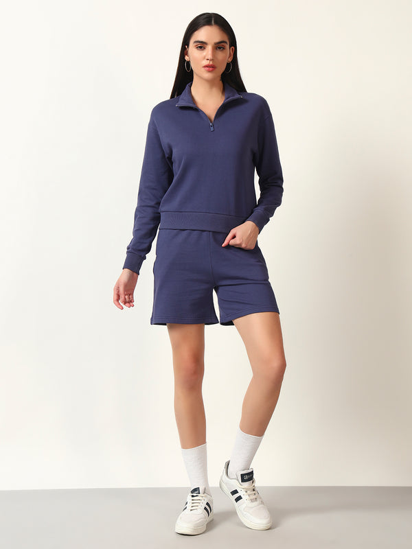 Women’s Half-Zipper Sweatshirt with Shorts||Stylish Co-ord Set||