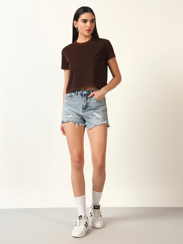 Acid Wash Cropped T-Shirt||Womens
