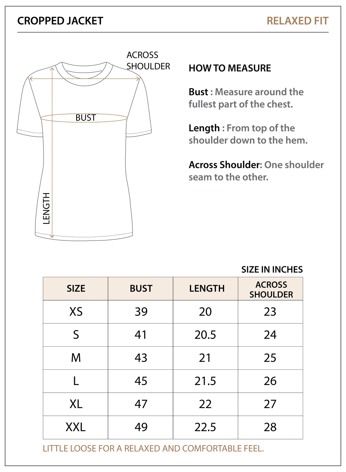 Size chart for The Frame Cropped Jacket