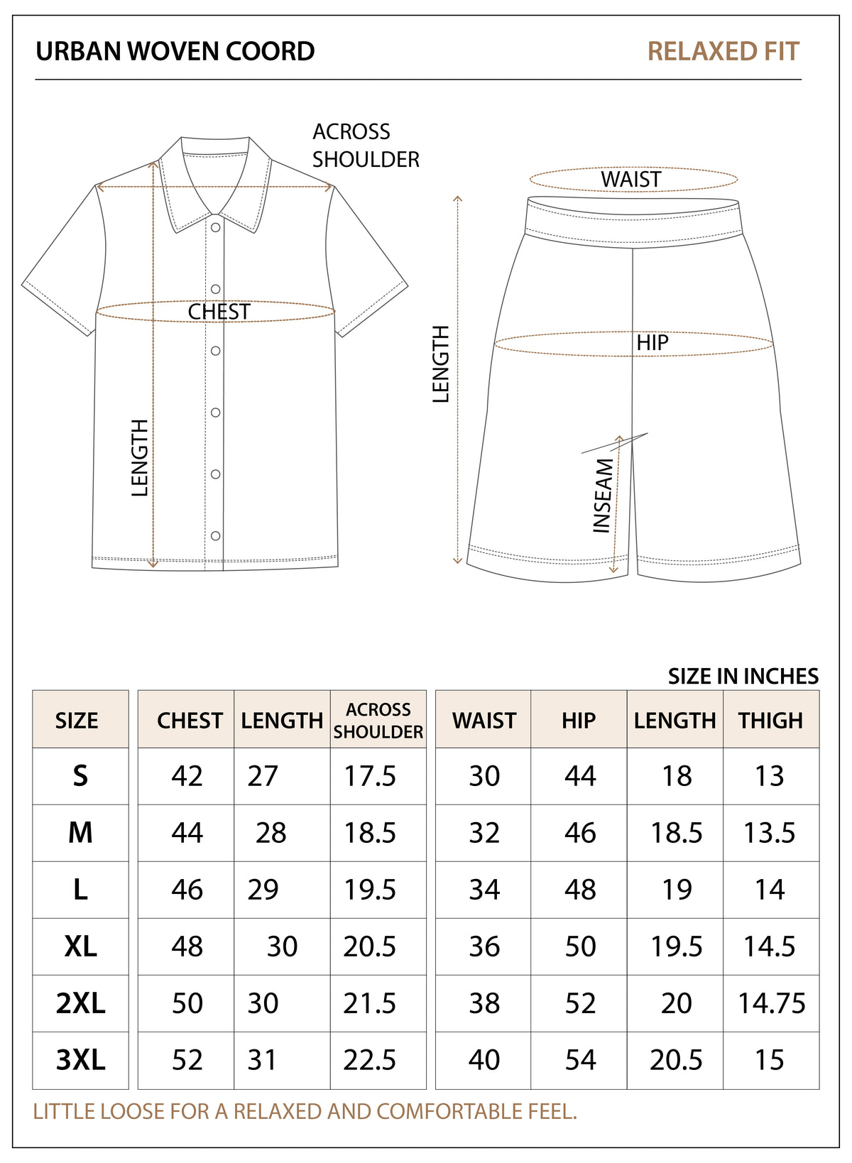 Size chart for The Urban Woven Co-Ord