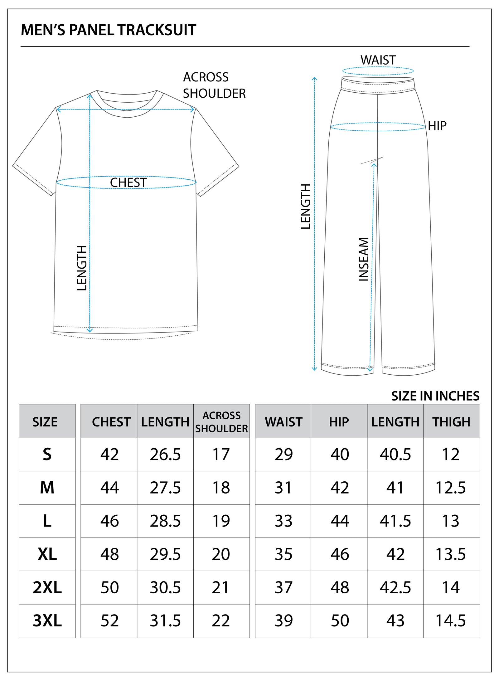 Size chart for The Linear Panel Tracksuit