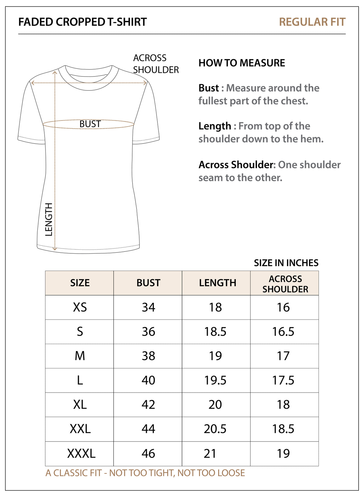 Size chart for Fade Cropped Tee