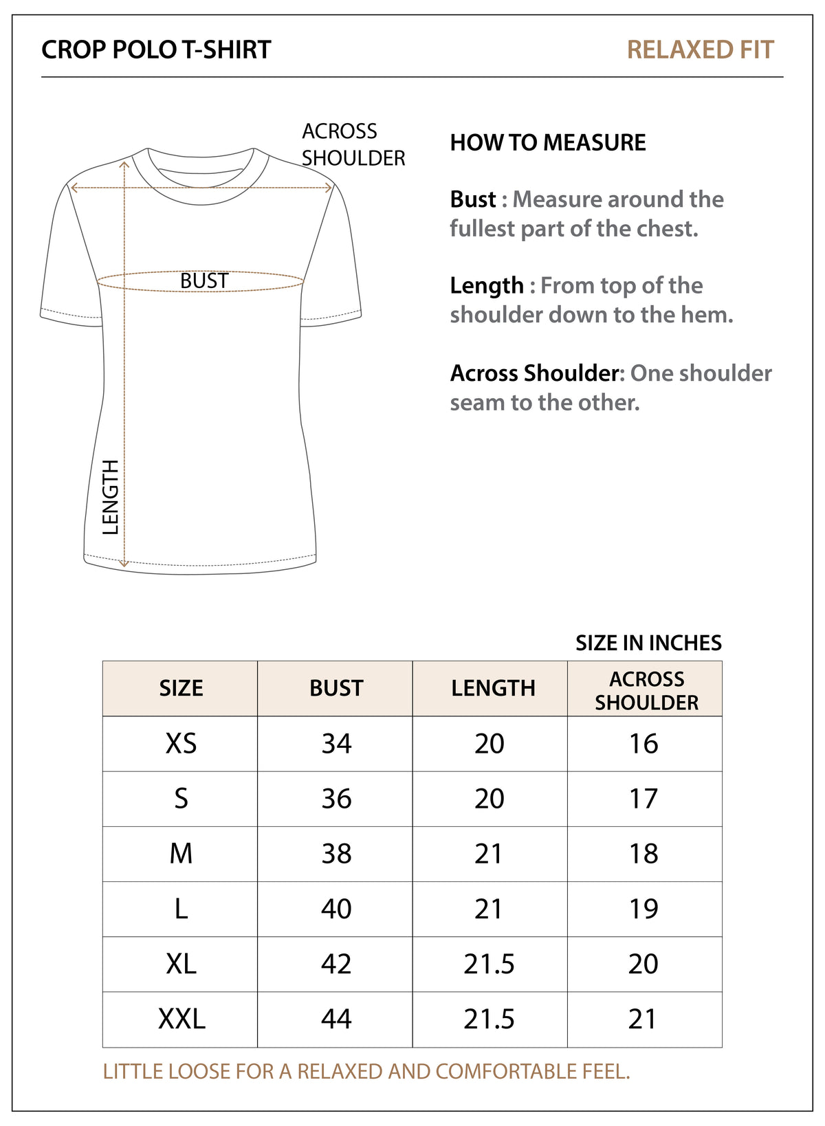Size chart for Core Cropped Polo