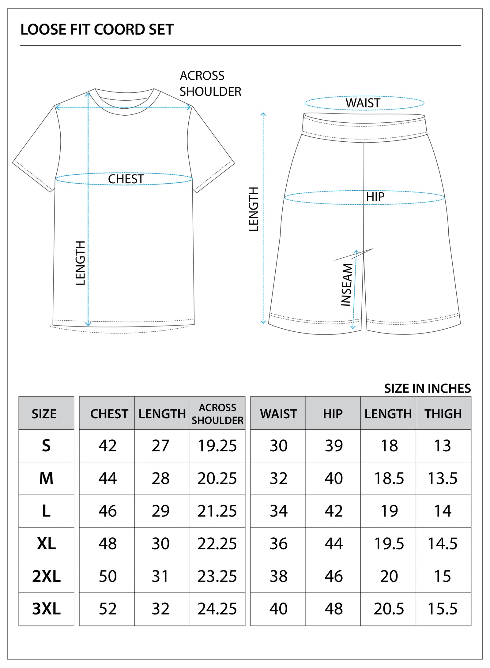 Size chart for Relax Fit Co-ord Set