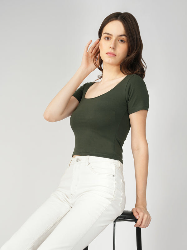 Scoop Neck Crop Top ||Womens||Cotton Rich