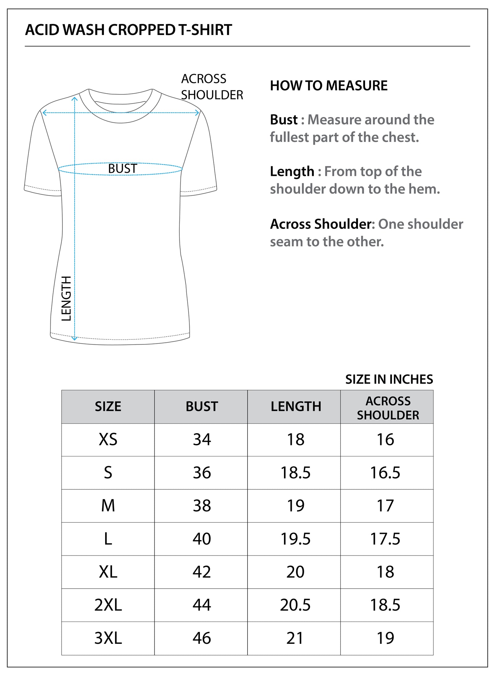 Size chart for Acid Wash Cropped T-Shirt