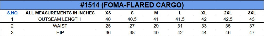 Size chart for Straight Fit Cargo Joggers||Womens||Oneway
