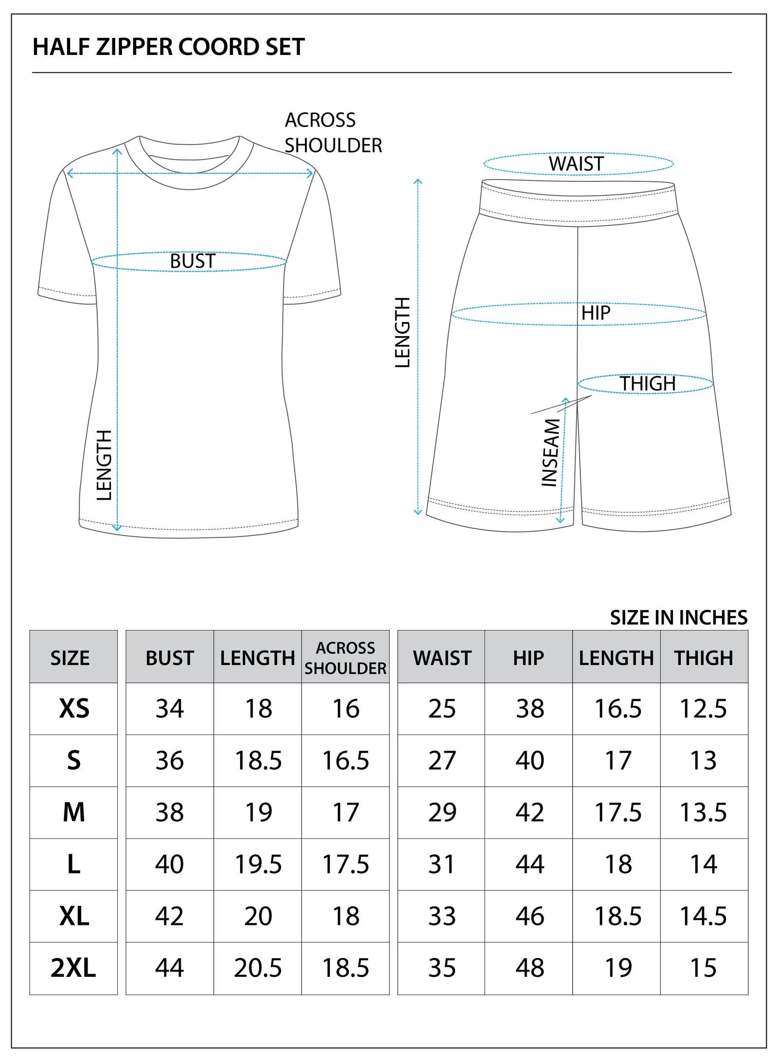 Size chart for Cotton-Blend Half-Zip Co-ord