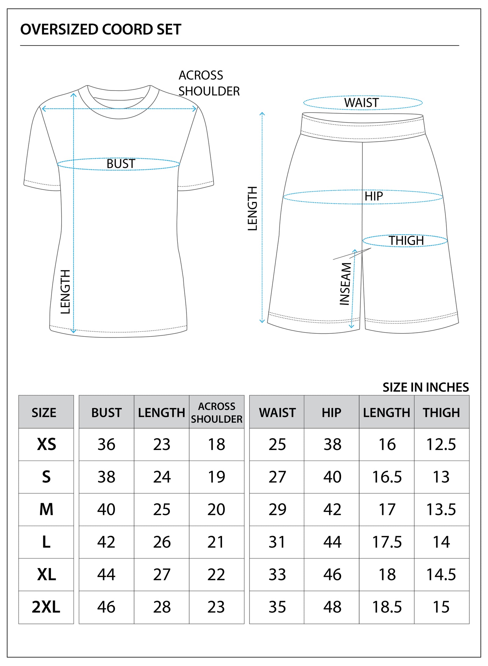 Size chart for Relax Fit Co-Ord Set