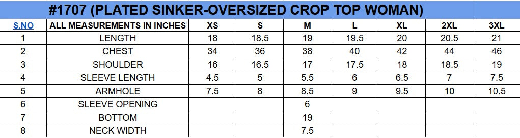 Size chart for Acid Wash Cropped T-Shirt||Womens||Oneway