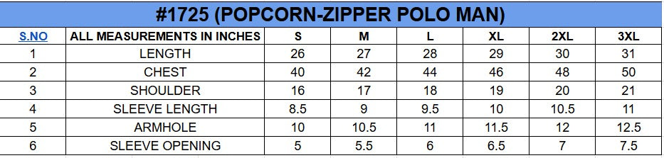 Size chart for TEXTURED HALF SLEEVE SHIRT||MENS||100% Cotton