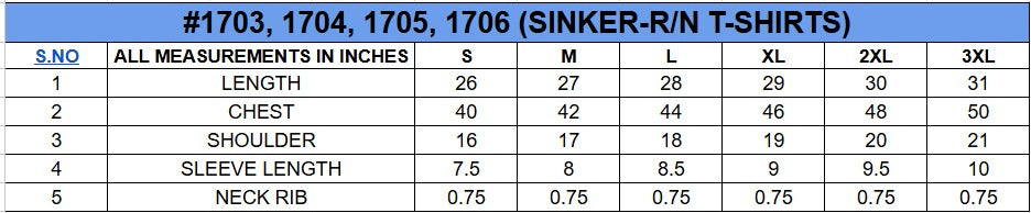Size chart for INK PRINT T-SHIRT||MENS||100% Cotton