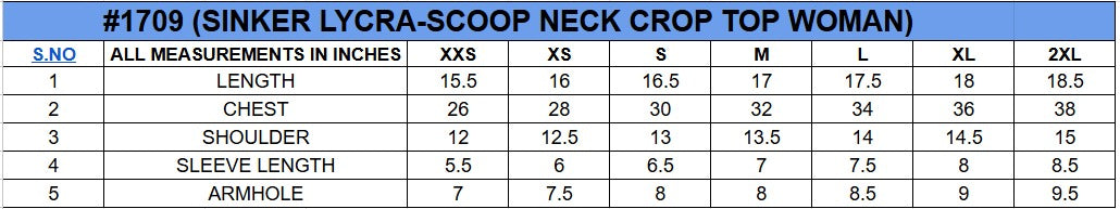 Size chart for Crop Neck Coord Set || Oneway