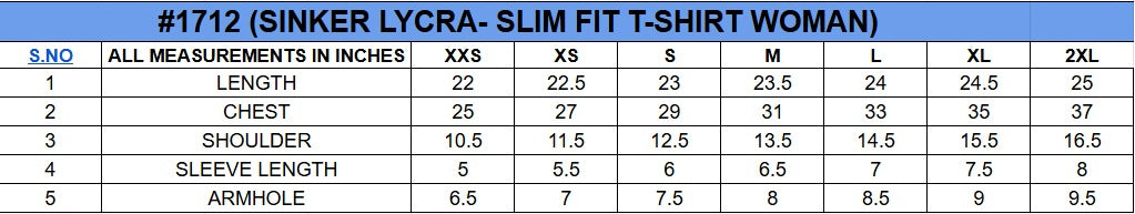 Size chart for SLIM FIT T-SHIRT||WOMENS||ONEWAY