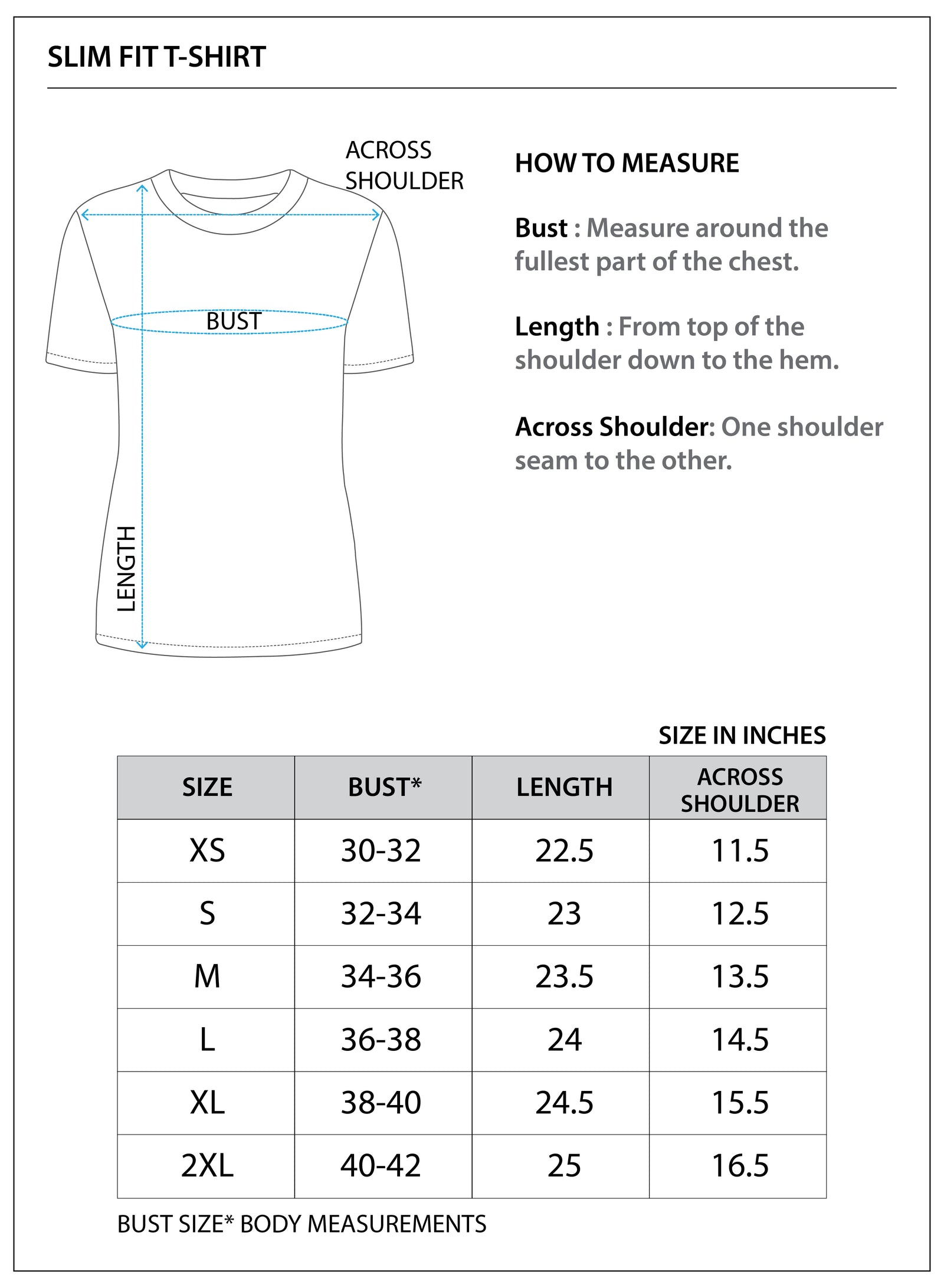 Size chart for SLIM FIT T-SHIRT