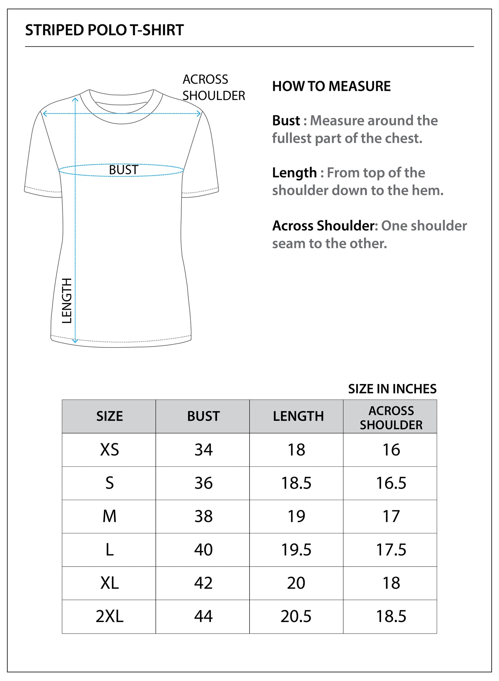 Size chart for STRIPED POLO T-SHIRT